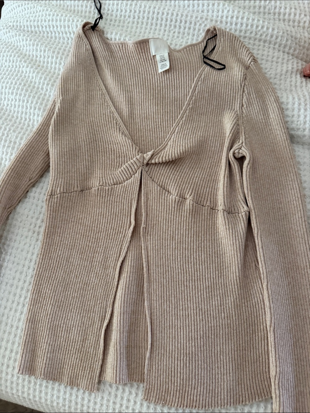 Hollister Beige Ribbed V-Neck Twist-Front Sweater